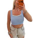 Crop top με μαργαρίτες γαλάζιο