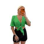 Πουκάμισο με μανίκι crop top με υφασμάτινα κουμπιά πράσινο