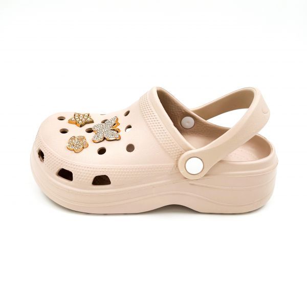 Παντόφλες σαμπό τύπου Crocs μπεζ