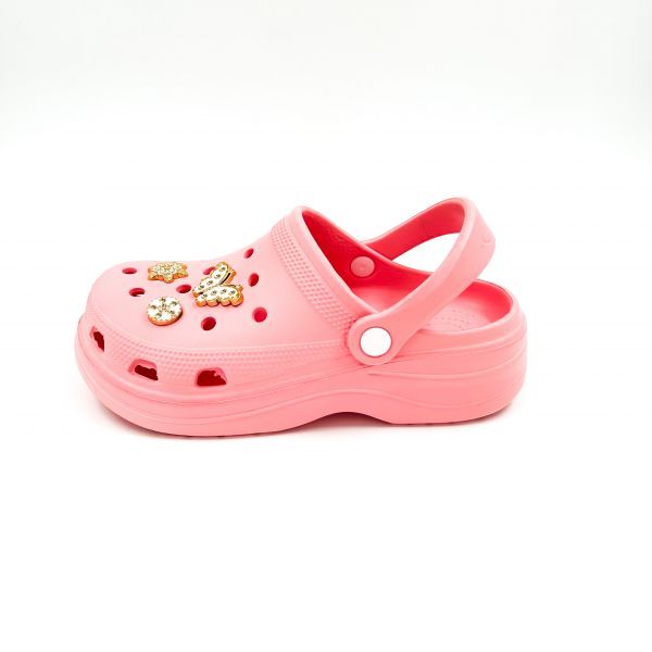Παντόφλες σαμπό τύπου Crocs ροζ πούδρας