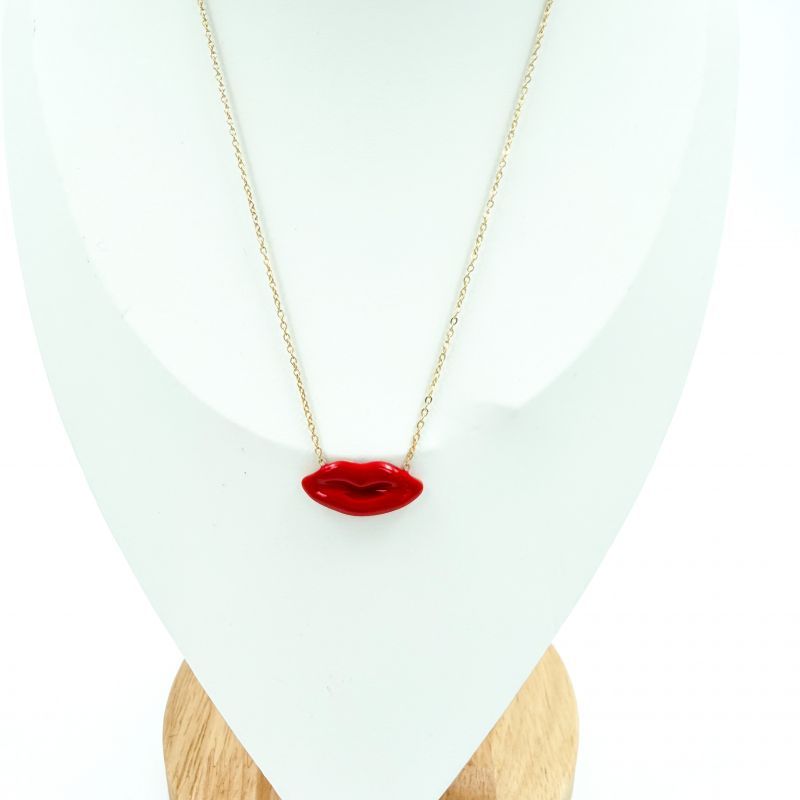 Φωτογραφία από Κολιέ ατσάλινο red lips χρυσό