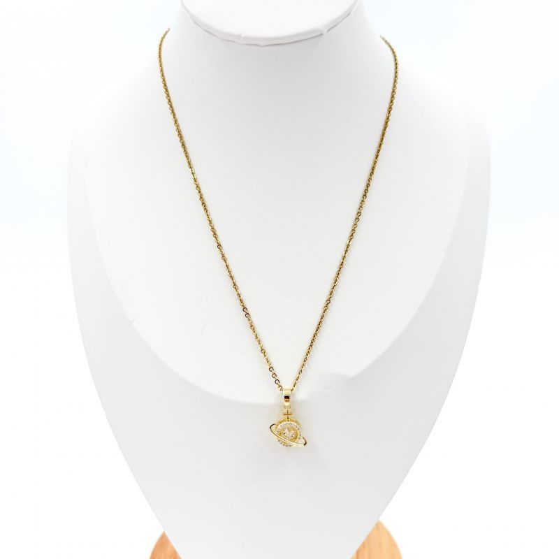 Φωτογραφία από Σετ ατσάλινο κολιέ με σκουλαρίκια χρυσό πλανήτης