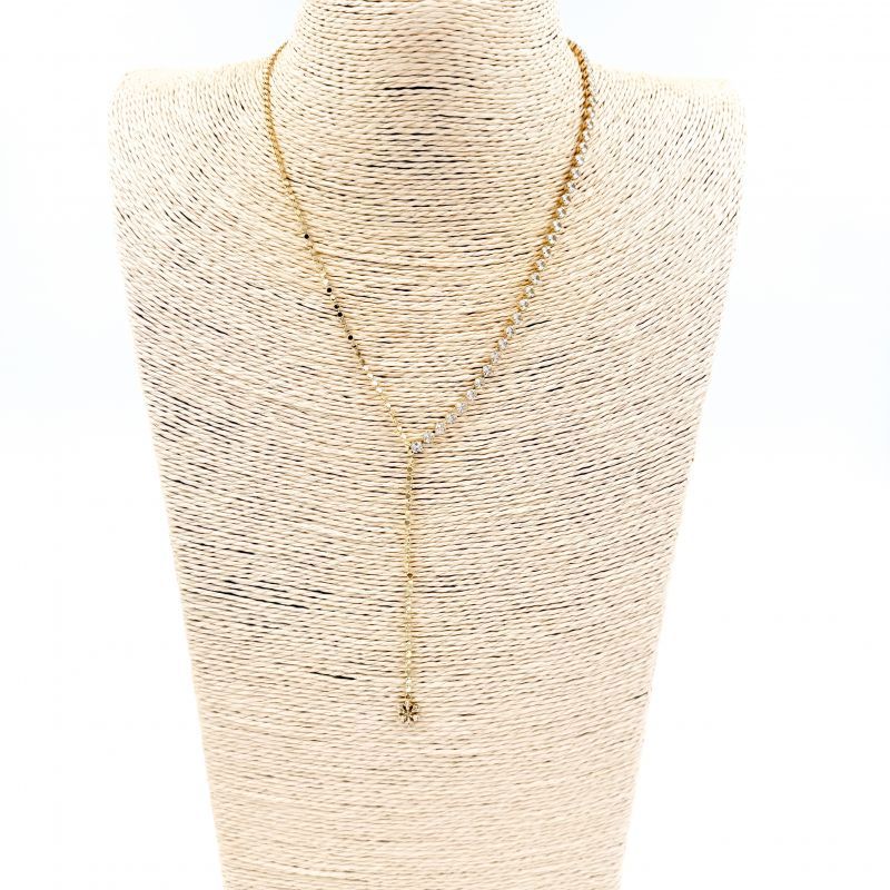 Φωτογραφία από Κολιέ ατσάλινο αλυσίδα λεπτή σε σχήμα Y μισή αλυσίδα με στρας