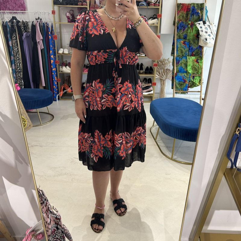 Φωτογραφία από Midi φόρεμα με λουλούδια One size μαύρο