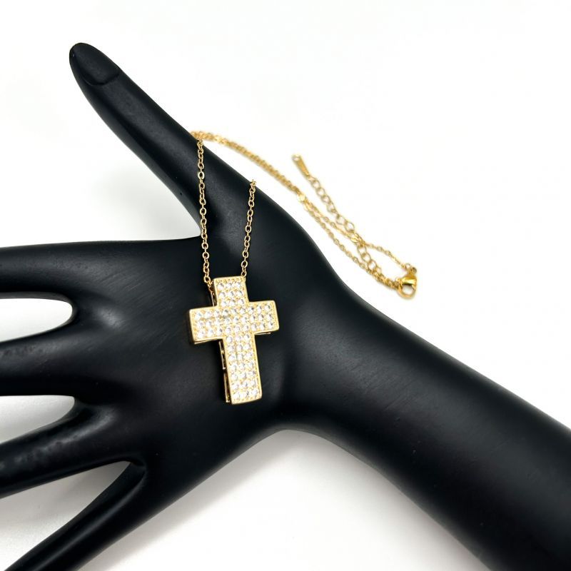 Κολιέ σταυρός με στρας ατσάλινο χρυσό Φωτογραφία από Κολιέ σταυρός με στρας ατσάλινο χρυσό