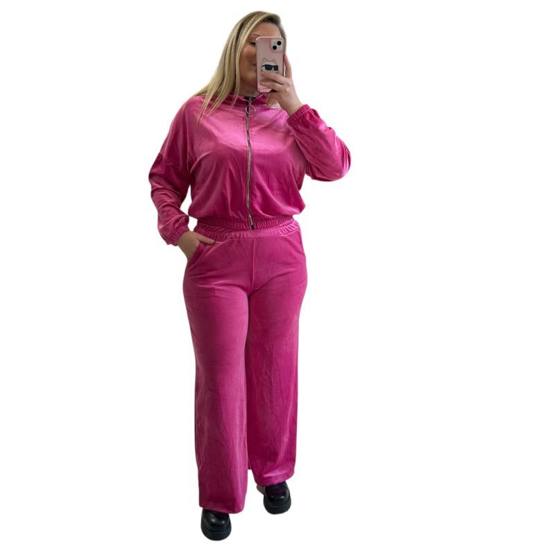 Φωτογραφία από Σετ βελουτέ φόρμα με ζακέτα φούξια