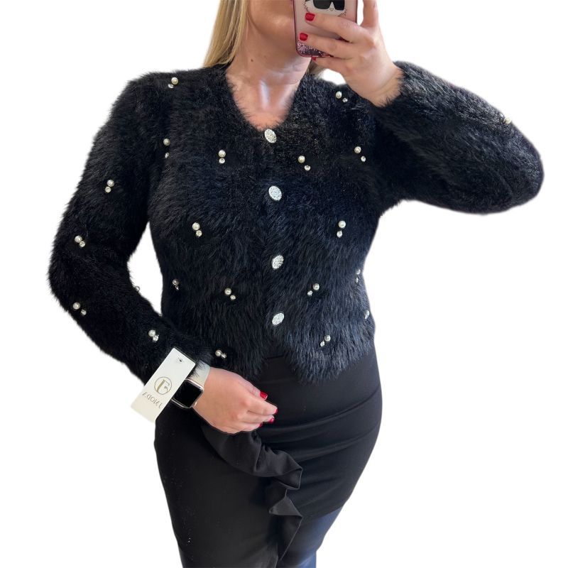 Ζακέτα μαύρη με πέρλες και στρας Φωτογραφία από Ζακέτα μαύρη με πέρλες και στρας