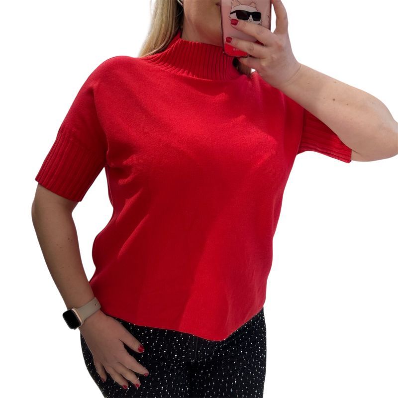 Μπλούζα πλεκτή κοντομάνικη κόκκινη Φωτογραφία από Μπλούζα πλεκτή κοντομάνικη κόκκινη