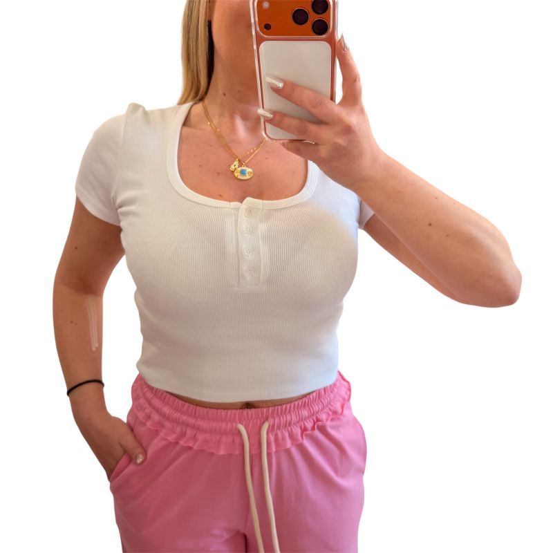 Φωτογραφία από Μπλούζα crop top ριμπ λευκό