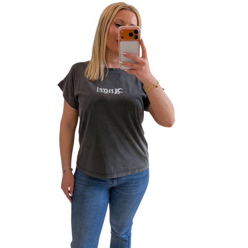 Φωτογραφία από T-Shirt κοντομάνικο με στρας γκρι φτερά