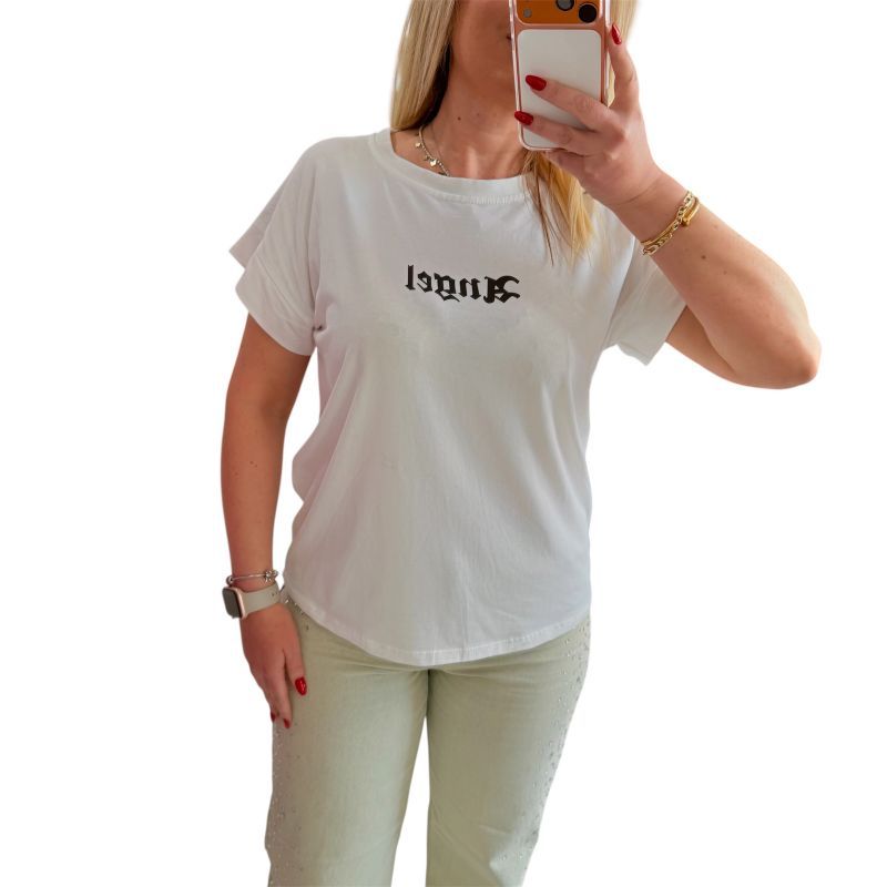 Φωτογραφία από T-Shirt κοντομάνικο με στρας λευκό φτερά 