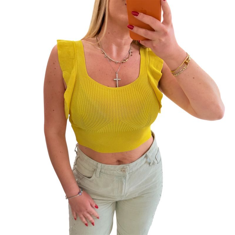 Φωτογραφία από Μπλούζα crop top κίτρινη με βολάν