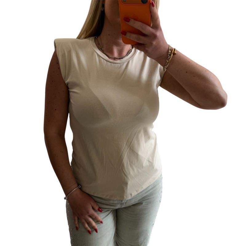 Φωτογραφία από Μπλούζα αμάνικη με βάτες μπεζ