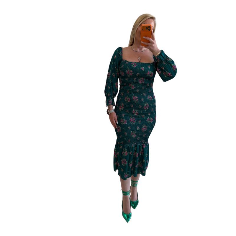 Φωτογραφία από Φόρεμα σφηκοφωλιά πράσινο