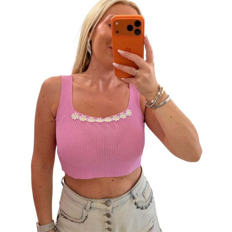 Φωτογραφία από Crop top με μαργαρίτες ροζ