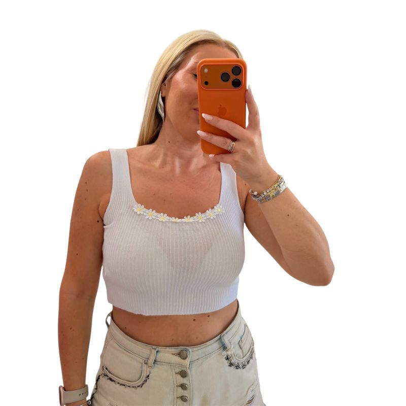 Φωτογραφία από Crop top με μαργαρίτες λευκό