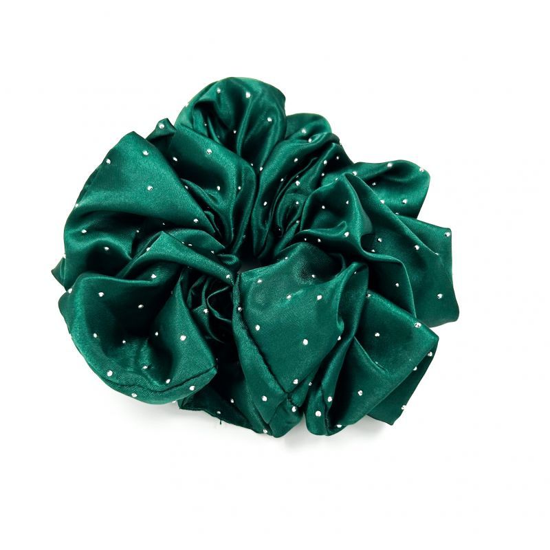 Φωτογραφία από Λαστιχάκια μαλλιών scrunchies Xxlarge πράσινο σατέν με στρας